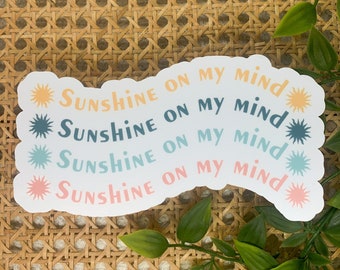 Car Decal For Women, Car Accessories, Sunshine On My Mind Sticker, Girly Label, Bumper Decal, Mental Health Matters, Uplifting Sticker