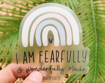 Christian Sticker, Fearfully & Wonderfully Sticker, Scripture Decal, Bible Verse Sticker, Vinyl Label, Faith Sticker, Catholic Decal