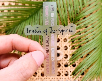 Fruit of the spirit clear die cut Christian cross label perfect religious gift