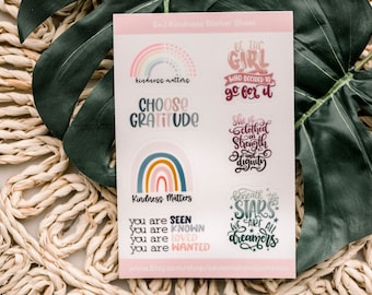 Kindness Sticker Sheet, Rainbow Decals, Cute Stickers Sheet, Girly Labels, Planner Sticker, Vinyl Stickers, Laptop Labels, Kindness Stickers