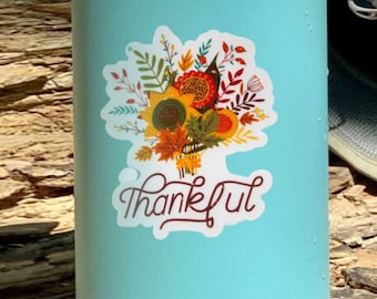 Thanksgiving Sticker, Thankful Sticker, Thank You Stickers, Fall Sticker, Fall Clear Label, Die Cut Decal, Laptop Decal, Waterproof Decal