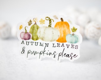 Autumn Leaves And Pumpkins Please Sticker, Fall Style Gift, Car Decal, Vinyl Sticker, Waterproof Label, Computer Decal, Notebook Label
