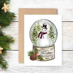 Christmas Card, Snow Globe Card, Snowman Card, Greeting Card, Winter Wonderland Card, Happy Holidays, Card With Envelope,Cute Christmas Card