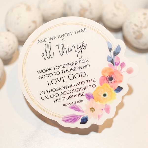 Christian Sticker, Religious Label, Bible Verse Decal, Vinyl Decal, Floral Sticker, Car Accessories, Die Cut Label,Bumper Sticker,Waterproof