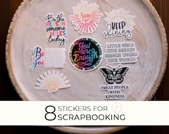 Pack Of 8 Encouraging Stickers, Water Bottle Stickers, Kindness Labels, Self Care Stickers, Mindfulness Decals, Planner Stickers, Journaling