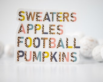 Sweaters Apples Football Pumpkins Sticker, Fall Car Sticker, Autum Car Decal, Die Cut Sticker, Vinyl Sticker