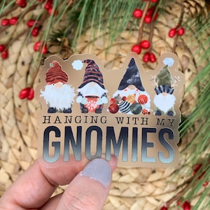 Sticker gnome, suspendu avec mes gnomes, autocollant de Noël, autocollant voiture, autocollant vacances, bas de Noël, autocollant pour ordinateur portable, autocollant bouteille d'eau