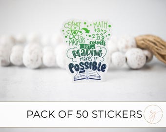 Teacher Stickers, Reading Makes It Possible Stickers Bundle, Wholesale Of 50 Stickers, Education Stickers, Motivational Stickers, Classroom