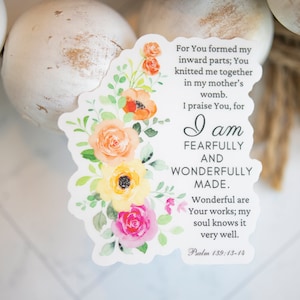I Am Fearfully And Wonderfully Made Sticker, Christian Stickers, Bible Verse Sticker, Scripture Sticker, Religious Decal, Worship Sticker