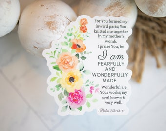 I Am Fearfully And Wonderfully Made Sticker, Christian Stickers, Bible Verse Sticker, Scripture Sticker, Religious Decal, Worship Sticker
