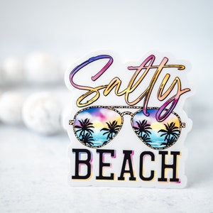 Salty Beach Clear Sticker: Waterproof Die Cut Vinyl Decal