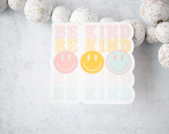 Be Kind Sticker, Kindness Decal, Pastel Sticker, Smiley Faces Sticker, Vinyl Label, Window Decal, Positive Sticker,Bumper Decal,Water Bottle