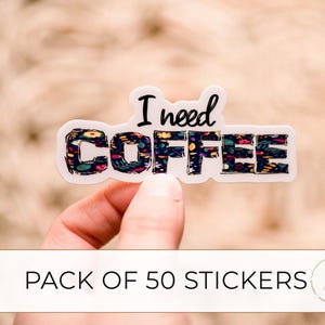 Atacado Preciso de adesivos de café, 50 adesivos, adesivos engraçados de café, decalques de vinil, adesivos de eventos de café, adesivos de barista, embalagens de café