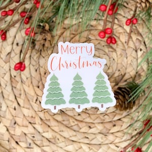 Merry Christmas Sticker, Christmas Vinyl Sticker, Water Bottle Sticker, Christmas Trees, Stocking Stuffer,Christmas Ornament Sticker,Holiday