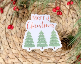 Merry Christmas Sticker, Christmas Vinyl Sticker, Water Bottle Sticker, Christmas Trees, Stocking Stuffer,Christmas Ornament Sticker,Holiday