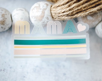Retro Mama Sticker, Motherhood Sticker, Mom Sticker, Clear Vinyl Decal, Water Bottle Label, Mother Decal, Tumbler Sticker, Laptop Decal