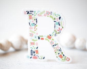 Letter "R" Floral Vinyl Sticker. Monogram Sticker, Latter Decal, Floral Letter Label, Aesthetic Sticker, Best Friend Gift, Initial Sticker