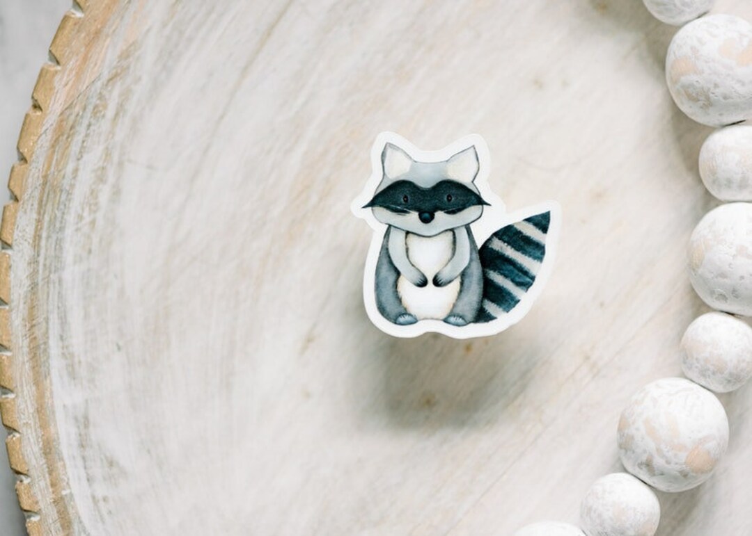 Cute Raccoon Sticker, Mini Animal Decal, Woodland Label, Chibi Raccoon ...