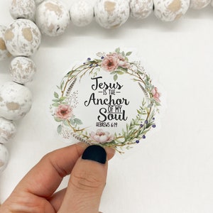 Jésus est l'ancre de mon âme, sticker transparent couronne de fleurs, décalcomanie en vinyle pour bouteille d'eau chrétienne, motivante, inspirante