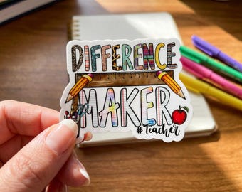 Difference Maker Teacher Sticker, Teacher Christmas Gifts, Laptop Sticker, Notebook Label, Preschool Teacher Stickers, Vinyl Stickers