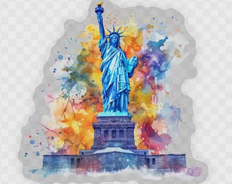 Statue of Liberty Watercolor Clear Vinyl Sticker, Laptop Label Decal, Water Bottle Sticker, Tumbler Sticker Decal, New York City Sticker