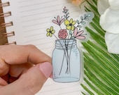 Mason Jar Sticker, Car Sticker, Flower Car Decal, Die Cut Sticker, Vinyl Sticker, Wedding Guest Gift, Water Bottle Sticker, Laptop Decal