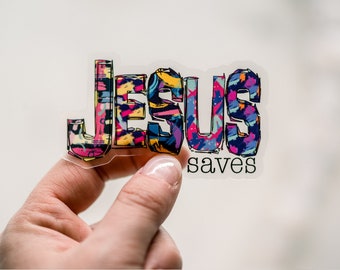 Jesus Saves Sticker, Religious Christian Decal, Bible Sticker, Clear Vinyl Label, Water Bottle Sticker, Inspirational Decal, Die Cut Sticker