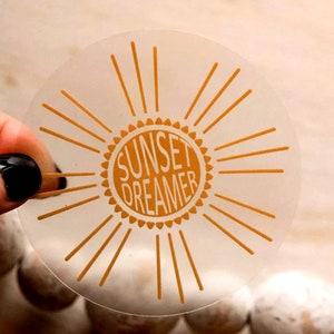 Sunset Dreamer Sticker, Clear Label, Vinyl Decal, Car Sticker, Aesthetic Sticker, Laptop Sun Sticker, Notebook Label, Removable Sticker