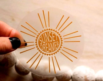 Sunset Dreamer Sticker, Clear Label, Vinyl Decal, Car Sticker, Aesthetic Sticker, Laptop Sun Sticker, Notebook Label, Removable Sticker