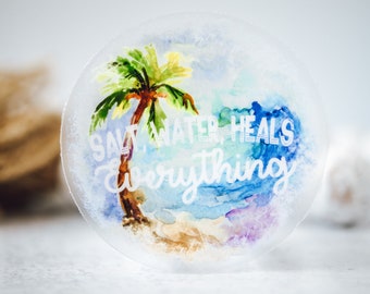 Saltwater Heals Everything Clear Sticker, Quote Sticker, Clear Vinyl Decal, Water Bottle Sticker, Die Cut Sticker, Kids Craft, Scrapbooking