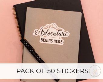 Pack Of 50 Adventure Begins Here Stickers, Waterbottle Stickers, Vinyl Stickers, Travel Stickers, Adventure Stickers, Planner Stickers