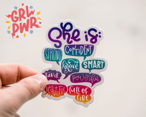 She Is Confident Sticker, Feminist Sticker, Girl Power Sticker, Women Empowerment Label, Inspirational Decal, Women's Day Stickers