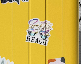 Salty Beach Clear Sticker ~ Waterproof Die Cut Vinyl Decal ~ Travel Luggage Stickers