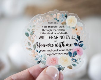 The Lord Is My Shepherd - Psalm 23, Faith Floral Clear Sticker, Christian Sticker, Bible Verse Quotes, Die Cut Sticker, Religious Sticker