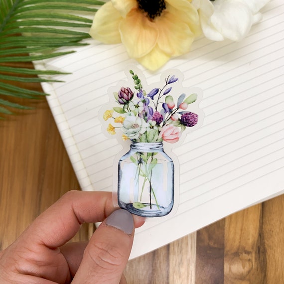 Mason Jar Flower Sticker: Waterproof Floral Decal