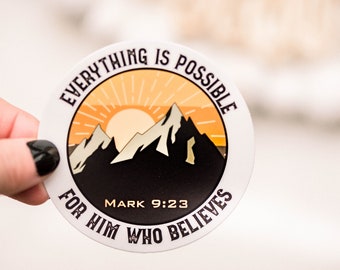 Everything Is Possible Encouraging Sticker, Positive Vision Board Decal, Round Scrapbook Sticker, Laptop Prayer Decal, Motivating Art