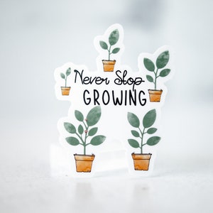 Sticker encourageant, Never Stop Grow, Sticker motivant, Sticker pour ordinateur portable, Sticker plante, Étiquette inspirante, Sticker pour téléphone, Sticker transparent