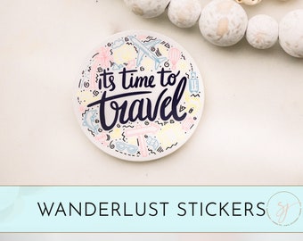 It's Time To Travel Vinyl Sticker, Vacation Decal, Girly Sticker, Laptop Label, Journey Car Decal, Travel Journal Sticker,Phone Case Sticker