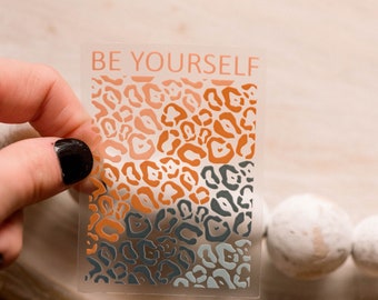 Be Yourself Sticker, Clear Motivational Decal, Black And Orange Label, Waterproof Decal, Vinyl Sticker, Inspirational Label, Notebook Decal