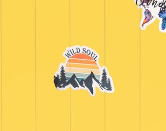 Wild Soul Mountain Vinyl Sticker ~ Travel Luggage Stickers for Wunderlust ~ Waterproof Adventure Stickers