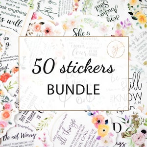 Christian Sticker Pack of 50, Bible Journaling Stickers, Scrapbooking Supplies, Religious Stickers, Bulk Sticker Pack, Bible Verse Stickers