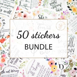 Christian Stickers Pack of 50, Bible Journaling Stickers, Scrapbooking Supplies, Religious Stickers, Bulk Sticker Pack, Bible Verse Stickers