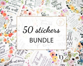 Christian Sticker Pack of 50, Bible Journaling Stickers, Scrapbooking Supplies, Religious Stickers, Bulk Sticker Pack, Bible Verse Stickers