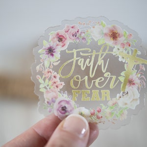 Foi sur la peur, Sticker chrétien, Stickers transparents en vinyle, Sticker imperméable, Étiquette religieuse, Sticker Jésus, Sticker bouteille d'eau, Floral
