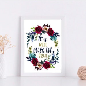 Está bien con mi impresión del alma / Impresión del verso de la Biblia / Impresión de las Escrituras / Impresión cristiana / Cartel de la cita inspiradora / Impresión floral de las Escrituras