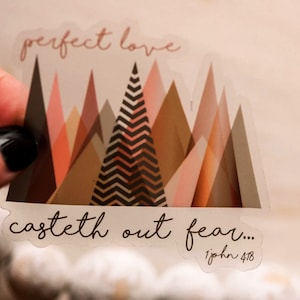Perfect Love Casts Out Fear Label, Die Cut Decal, Christian Sticker, Religious Decal, Bible Journal Label, Scripture Sticker, Car Decal