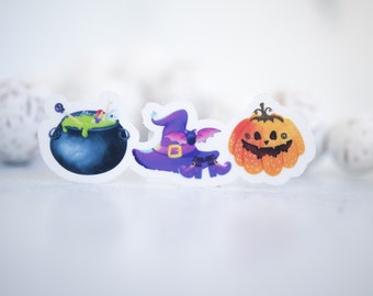 Halloween Sticker, Jack-O-Lantern, Spooky Decal, Cauldron, Hat, Car Decal, Die Cut Sticker, Vinyl Sticker, Window Decal,Water Bottle Sticker