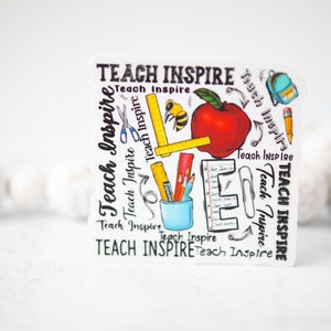 Sticker Teach Inspire, rentrée des classes, Étiquette en vinyle transparent, Sticker remerciement, Cadeau pour enseignant, Sticker éducation, Assistante sociale, Bouteille d'eau