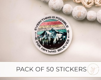 Pack Of 50 Everything Is Possible For Him Who Believes Stickers, Bulk Stickers, Bible Journal Stickers, Religious Vinyl Decals, Wholesale