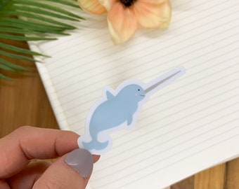 Narwhal Sticker, Die Cut Decal, Narwhal Label, Ocean Animal Decal, Mini Water Bottle Sticker, Sea Decal, Arctic Animal Label, Cute Sticker